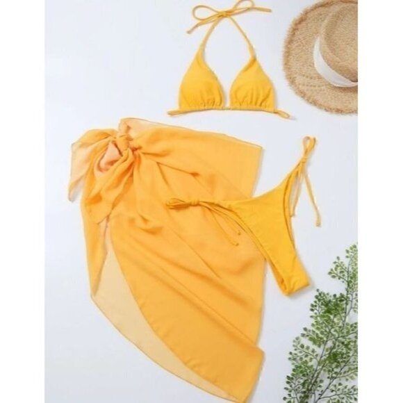 3pack Triangle Bikini Swimsuit With Beach Skirt - Picture 2 of 7